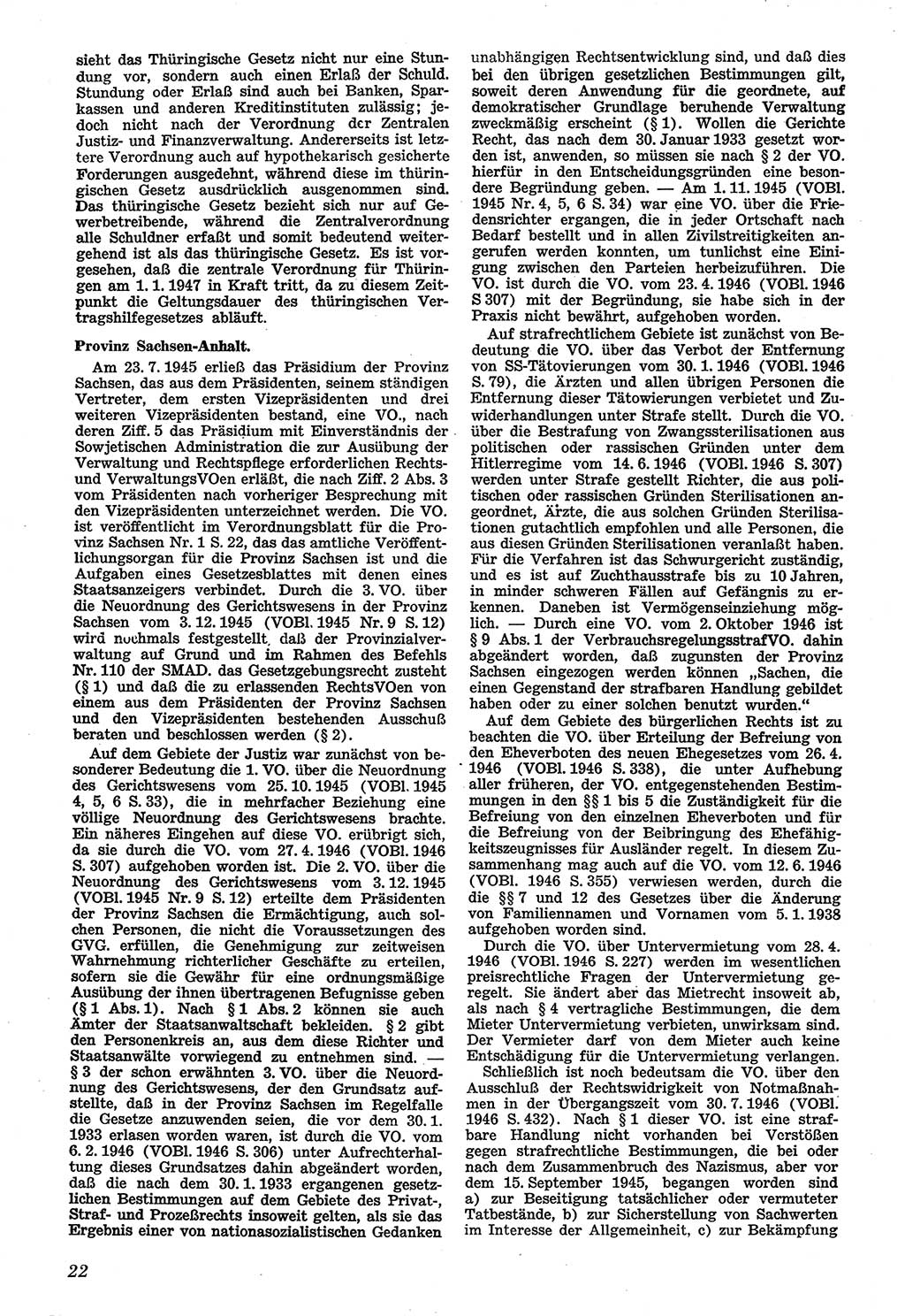 Neue Justiz (NJ), Zeitschrift für Recht und Rechtswissenschaft [Sowjetische Besatzungszone (SBZ) Deutschland], 1. Jahrgang 1947, Seite 22 (NJ SBZ Dtl. 1947, S. 22)