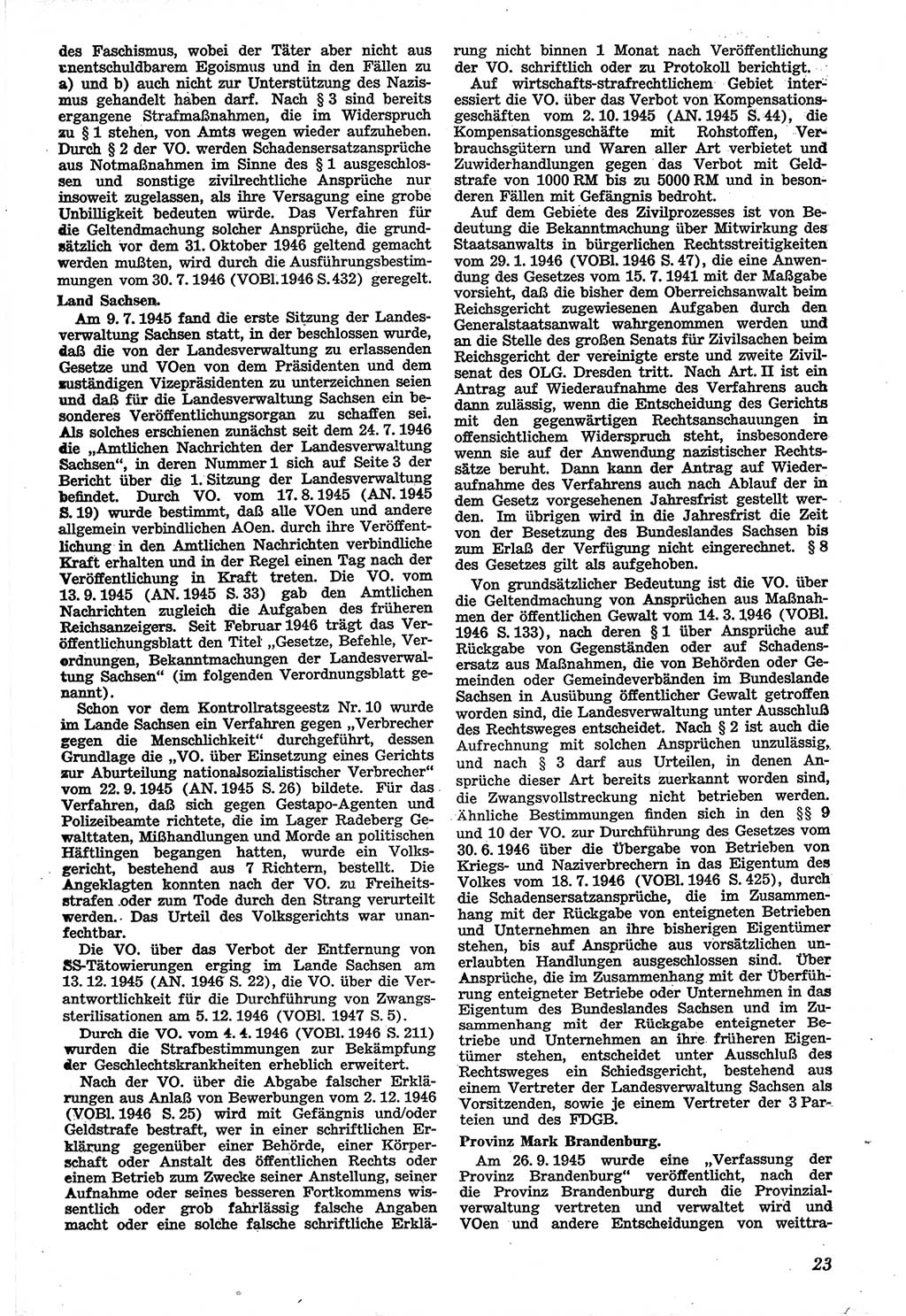 Neue Justiz (NJ), Zeitschrift für Recht und Rechtswissenschaft [Sowjetische Besatzungszone (SBZ) Deutschland], 1. Jahrgang 1947, Seite 23 (NJ SBZ Dtl. 1947, S. 23)