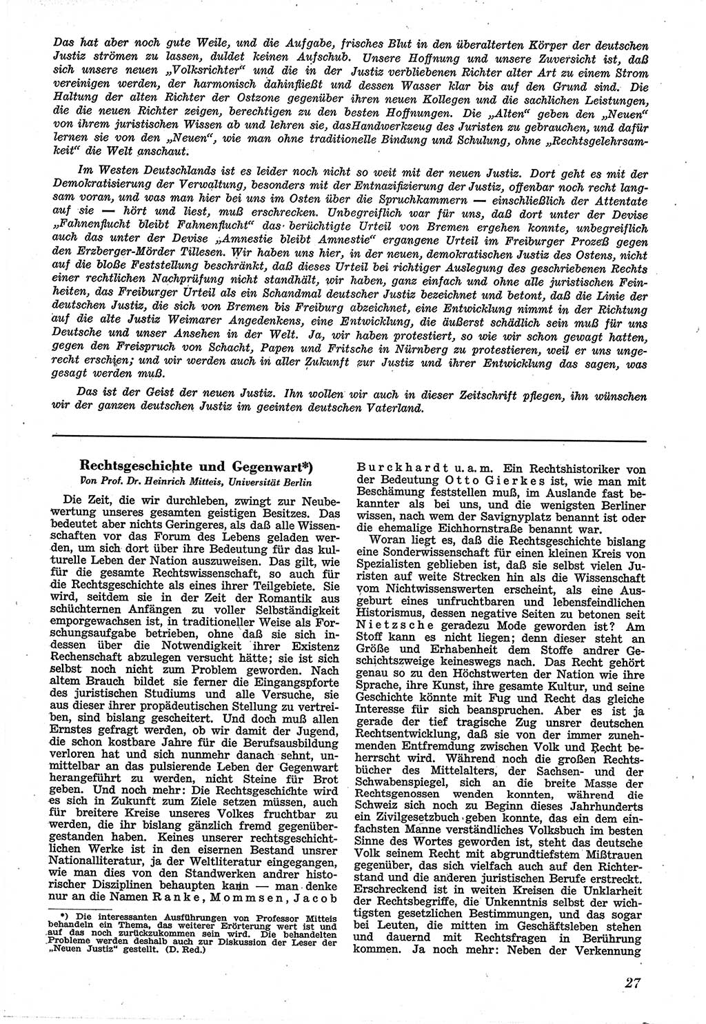 Neue Justiz (NJ), Zeitschrift für Recht und Rechtswissenschaft [Sowjetische Besatzungszone (SBZ) Deutschland], 1. Jahrgang 1947, Seite 27 (NJ SBZ Dtl. 1947, S. 27)