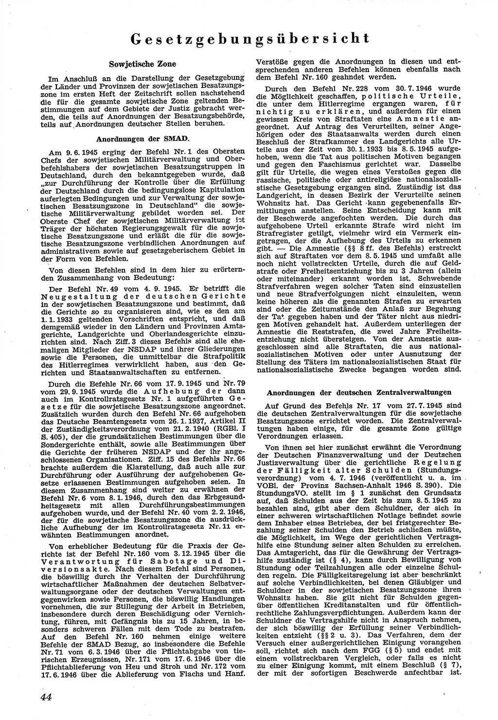 Neue Justiz (NJ), Zeitschrift für Recht und Rechtswissenschaft [Sowjetische Besatzungszone (SBZ) Deutschland], 1. Jahrgang 1947, Seite 44 (NJ SBZ Dtl. 1947, S. 44)