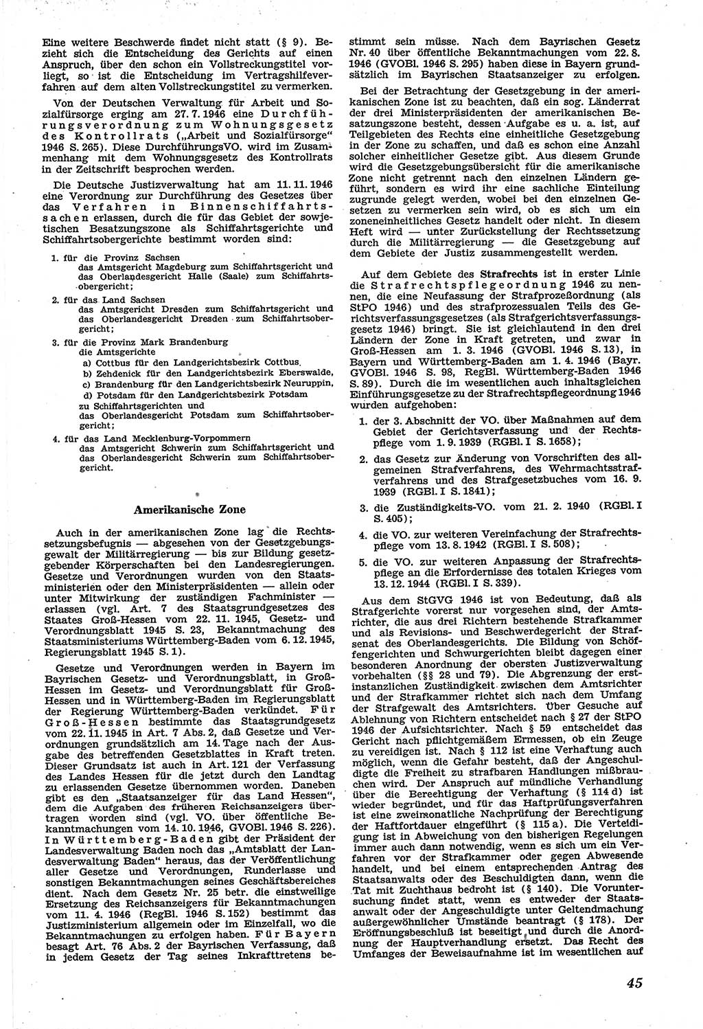 Neue Justiz (NJ), Zeitschrift für Recht und Rechtswissenschaft [Sowjetische Besatzungszone (SBZ) Deutschland], 1. Jahrgang 1947, Seite 45 (NJ SBZ Dtl. 1947, S. 45)
