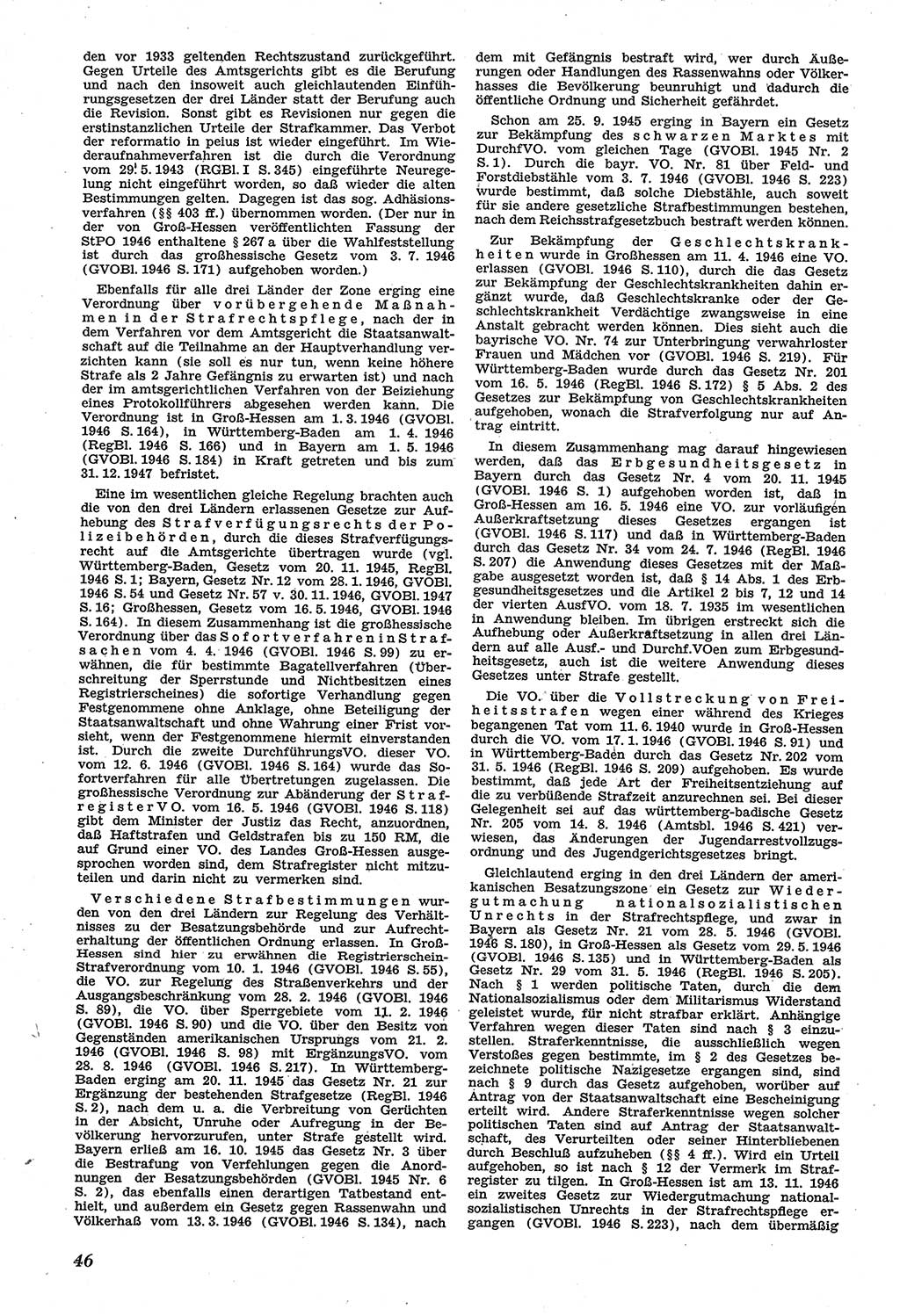 Neue Justiz (NJ), Zeitschrift für Recht und Rechtswissenschaft [Sowjetische Besatzungszone (SBZ) Deutschland], 1. Jahrgang 1947, Seite 46 (NJ SBZ Dtl. 1947, S. 46)
