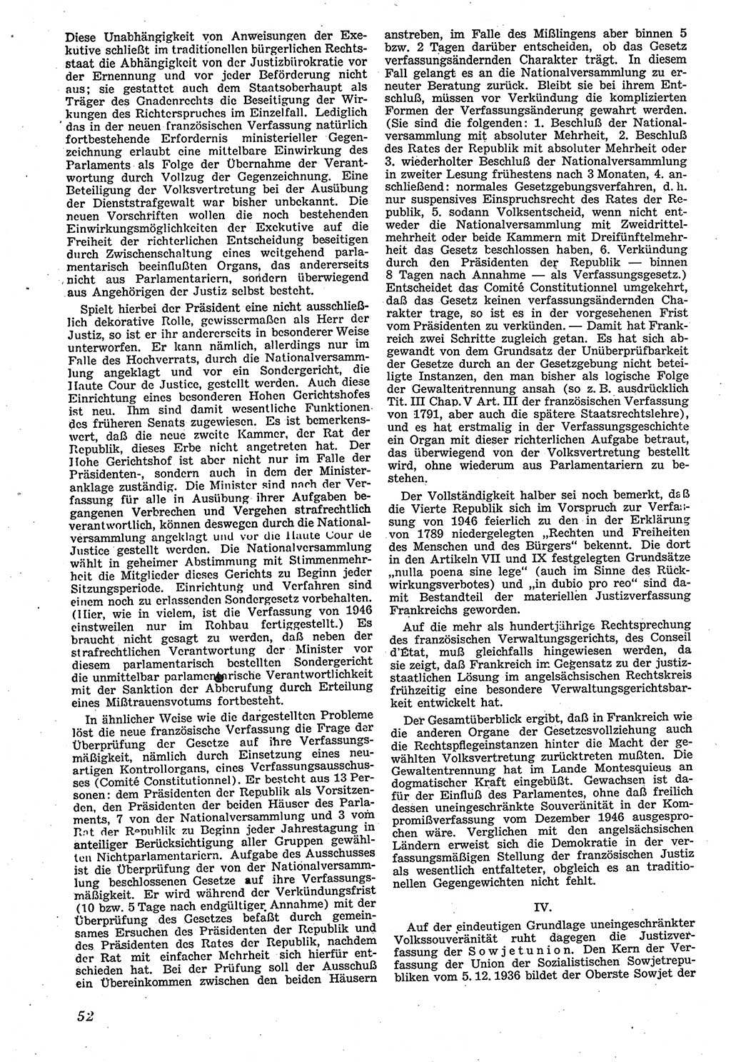 Neue Justiz (NJ), Zeitschrift für Recht und Rechtswissenschaft [Sowjetische Besatzungszone (SBZ) Deutschland], 1. Jahrgang 1947, Seite 52 (NJ SBZ Dtl. 1947, S. 52)