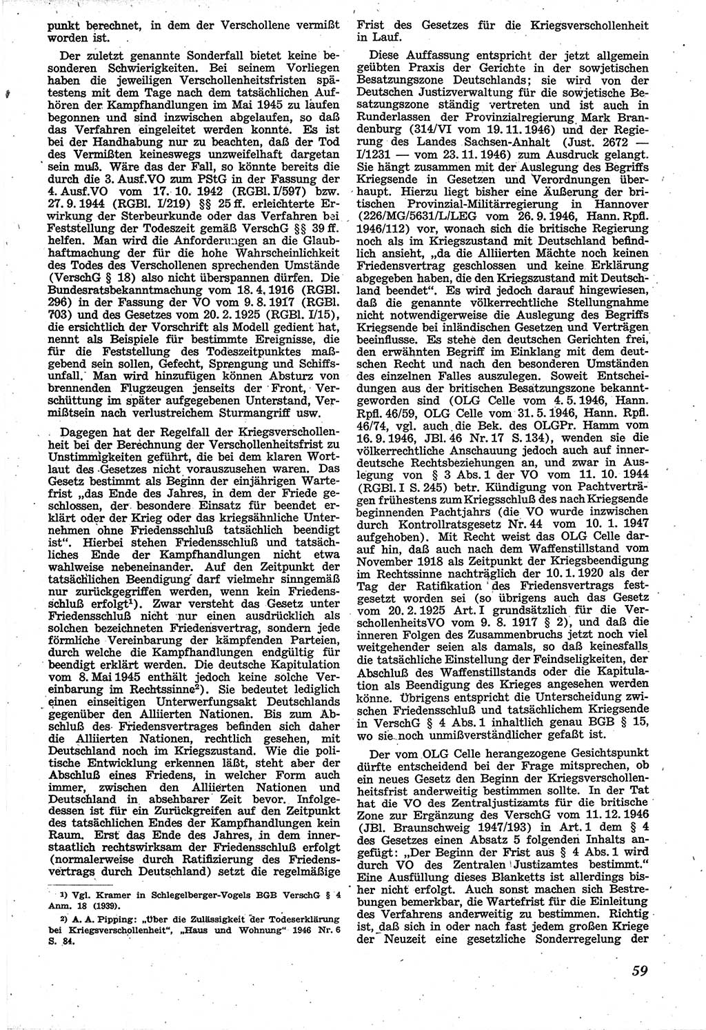 Neue Justiz (NJ), Zeitschrift für Recht und Rechtswissenschaft [Sowjetische Besatzungszone (SBZ) Deutschland], 1. Jahrgang 1947, Seite 59 (NJ SBZ Dtl. 1947, S. 59)