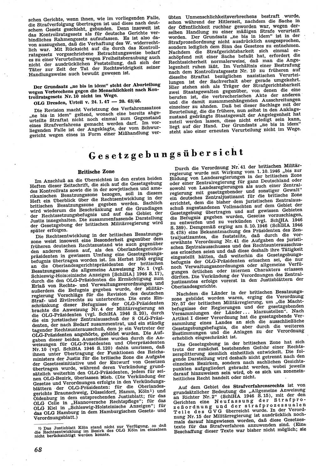 Neue Justiz (NJ), Zeitschrift für Recht und Rechtswissenschaft [Sowjetische Besatzungszone (SBZ) Deutschland], 1. Jahrgang 1947, Seite 68 (NJ SBZ Dtl. 1947, S. 68)