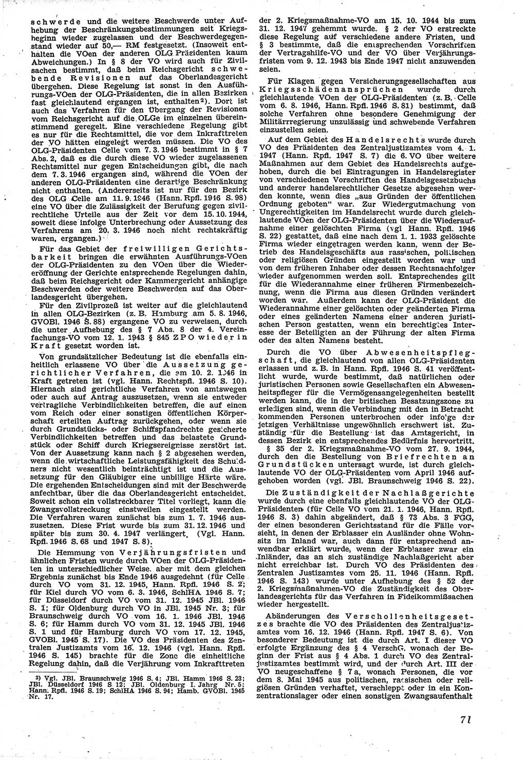Neue Justiz (NJ), Zeitschrift für Recht und Rechtswissenschaft [Sowjetische Besatzungszone (SBZ) Deutschland], 1. Jahrgang 1947, Seite 71 (NJ SBZ Dtl. 1947, S. 71)