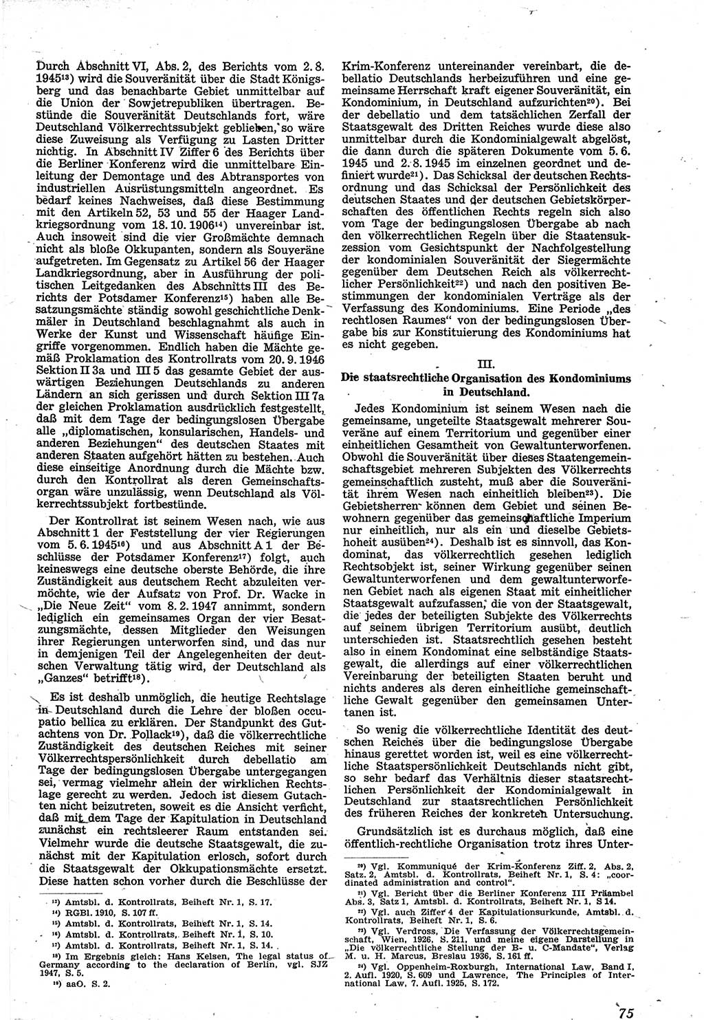 Neue Justiz (NJ), Zeitschrift für Recht und Rechtswissenschaft [Sowjetische Besatzungszone (SBZ) Deutschland], 1. Jahrgang 1947, Seite 75 (NJ SBZ Dtl. 1947, S. 75)