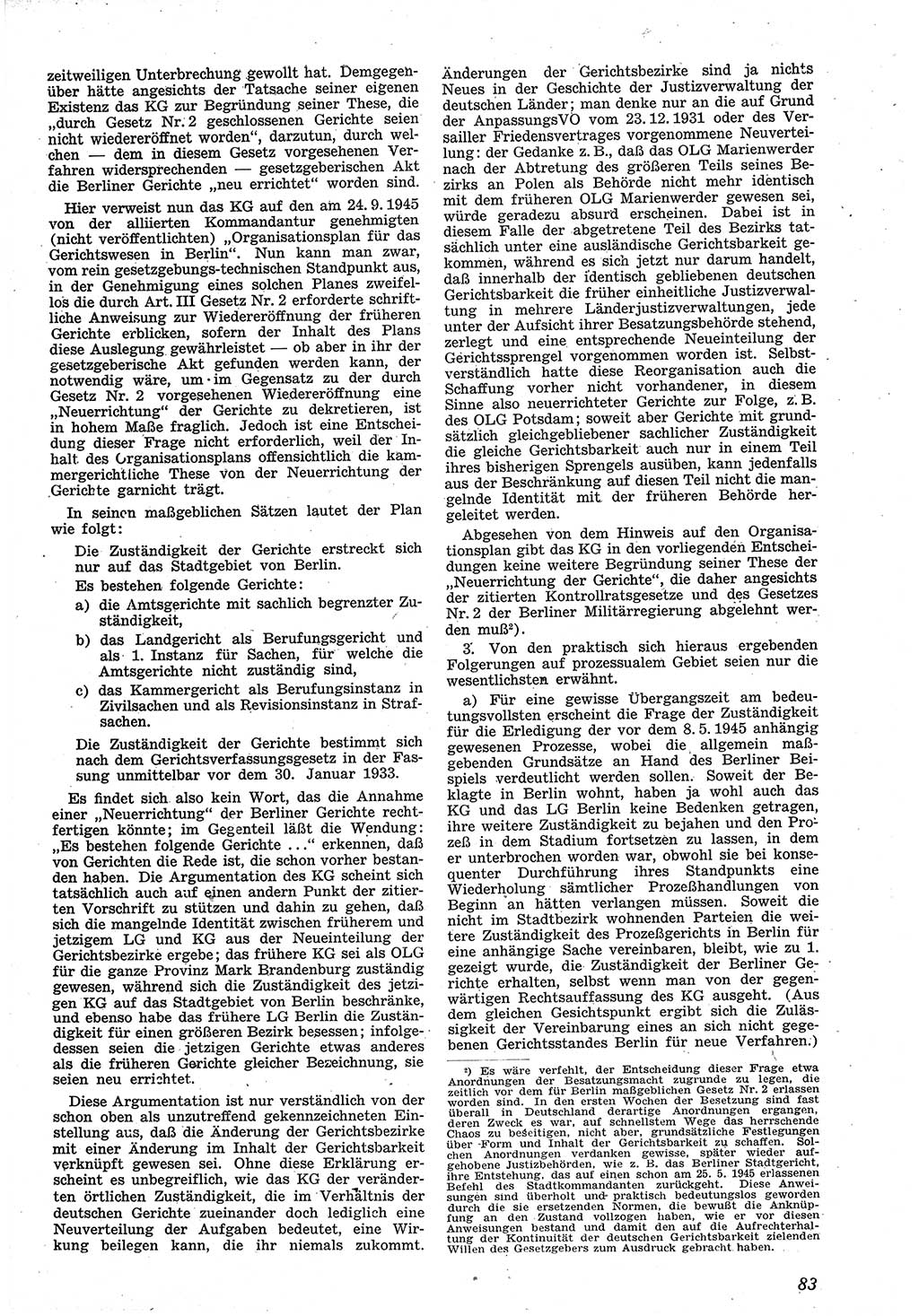 Neue Justiz (NJ), Zeitschrift für Recht und Rechtswissenschaft [Sowjetische Besatzungszone (SBZ) Deutschland], 1. Jahrgang 1947, Seite 83 (NJ SBZ Dtl. 1947, S. 83)