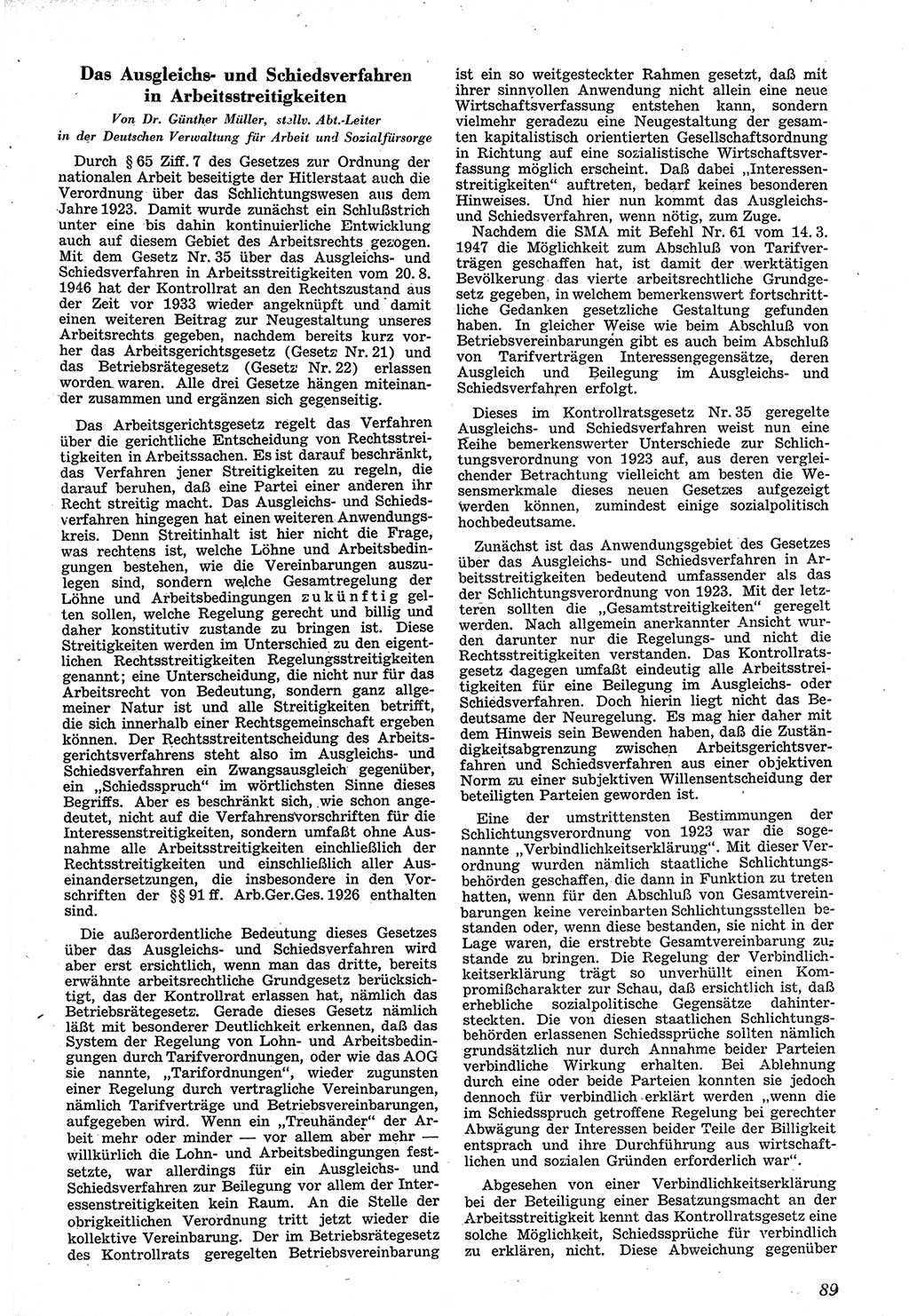 Neue Justiz (NJ), Zeitschrift für Recht und Rechtswissenschaft [Sowjetische Besatzungszone (SBZ) Deutschland], 1. Jahrgang 1947, Seite 89 (NJ SBZ Dtl. 1947, S. 89)