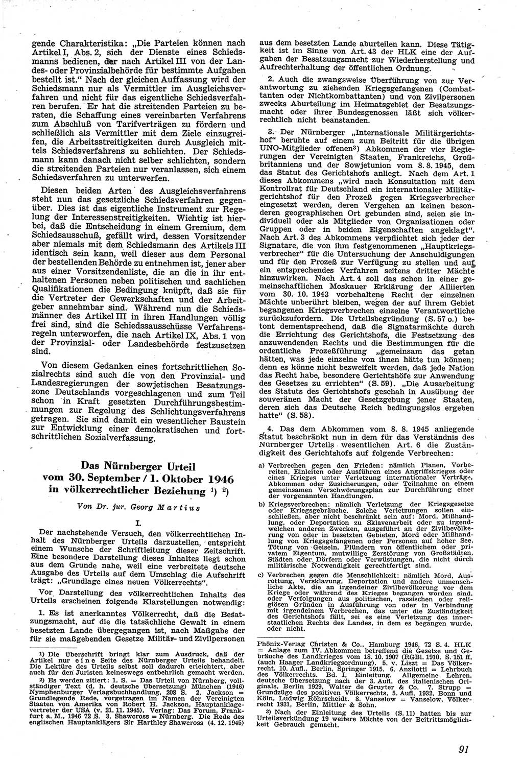 Neue Justiz (NJ), Zeitschrift für Recht und Rechtswissenschaft [Sowjetische Besatzungszone (SBZ) Deutschland], 1. Jahrgang 1947, Seite 91 (NJ SBZ Dtl. 1947, S. 91)