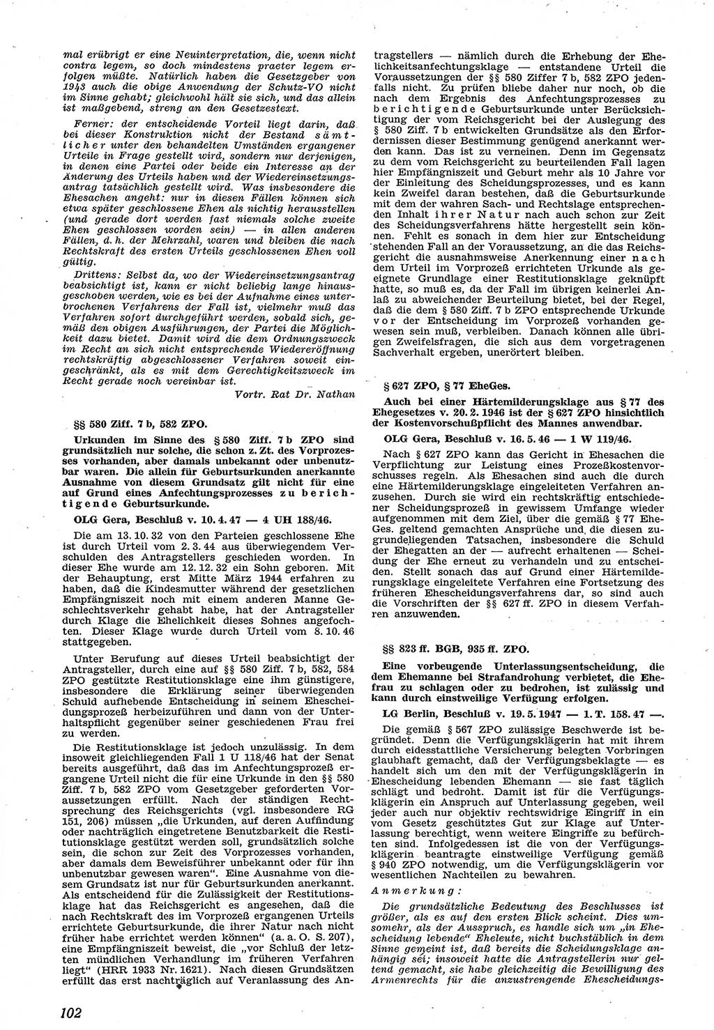 Neue Justiz (NJ), Zeitschrift für Recht und Rechtswissenschaft [Sowjetische Besatzungszone (SBZ) Deutschland], 1. Jahrgang 1947, Seite 102 (NJ SBZ Dtl. 1947, S. 102)