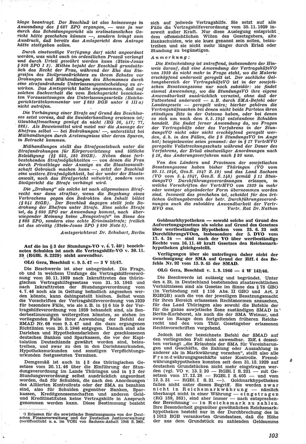 Neue Justiz (NJ), Zeitschrift für Recht und Rechtswissenschaft [Sowjetische Besatzungszone (SBZ) Deutschland], 1. Jahrgang 1947, Seite 103 (NJ SBZ Dtl. 1947, S. 103)