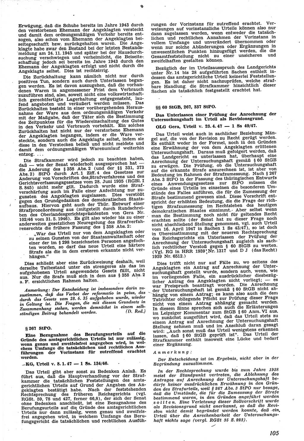 Neue Justiz (NJ), Zeitschrift für Recht und Rechtswissenschaft [Sowjetische Besatzungszone (SBZ) Deutschland], 1. Jahrgang 1947, Seite 105 (NJ SBZ Dtl. 1947, S. 105)