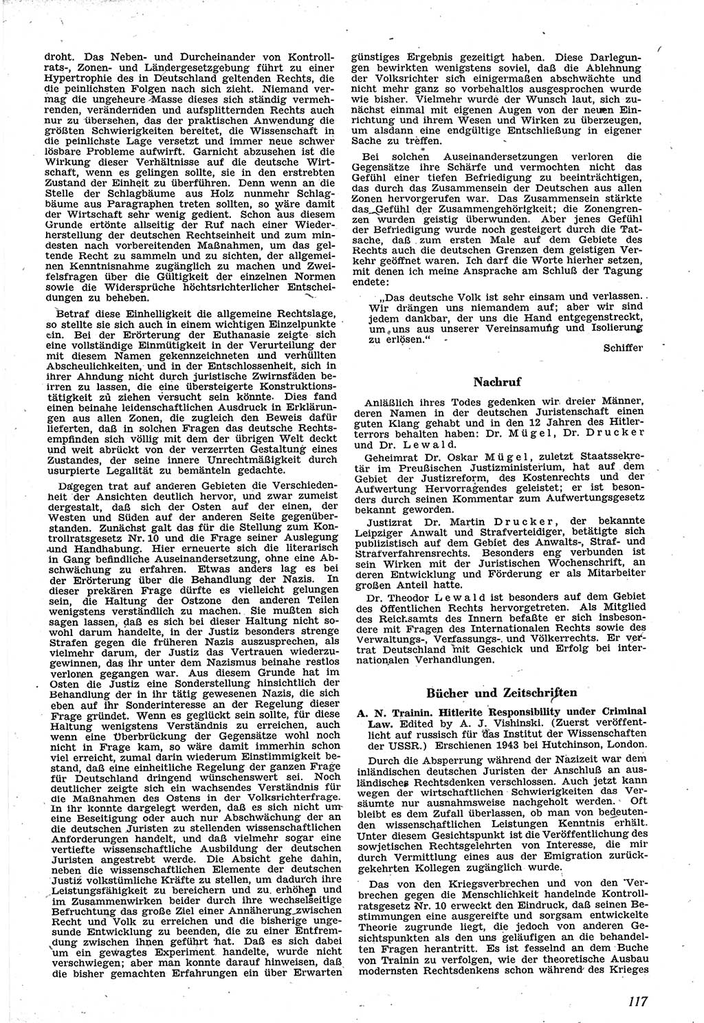 Neue Justiz (NJ), Zeitschrift für Recht und Rechtswissenschaft [Sowjetische Besatzungszone (SBZ) Deutschland], 1. Jahrgang 1947, Seite 117 (NJ SBZ Dtl. 1947, S. 117)