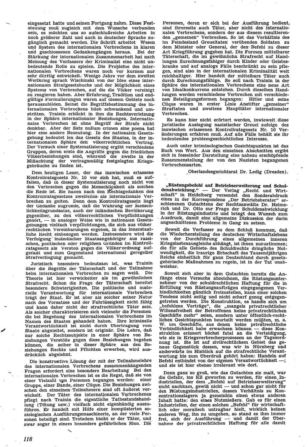 Neue Justiz (NJ), Zeitschrift für Recht und Rechtswissenschaft [Sowjetische Besatzungszone (SBZ) Deutschland], 1. Jahrgang 1947, Seite 118 (NJ SBZ Dtl. 1947, S. 118)