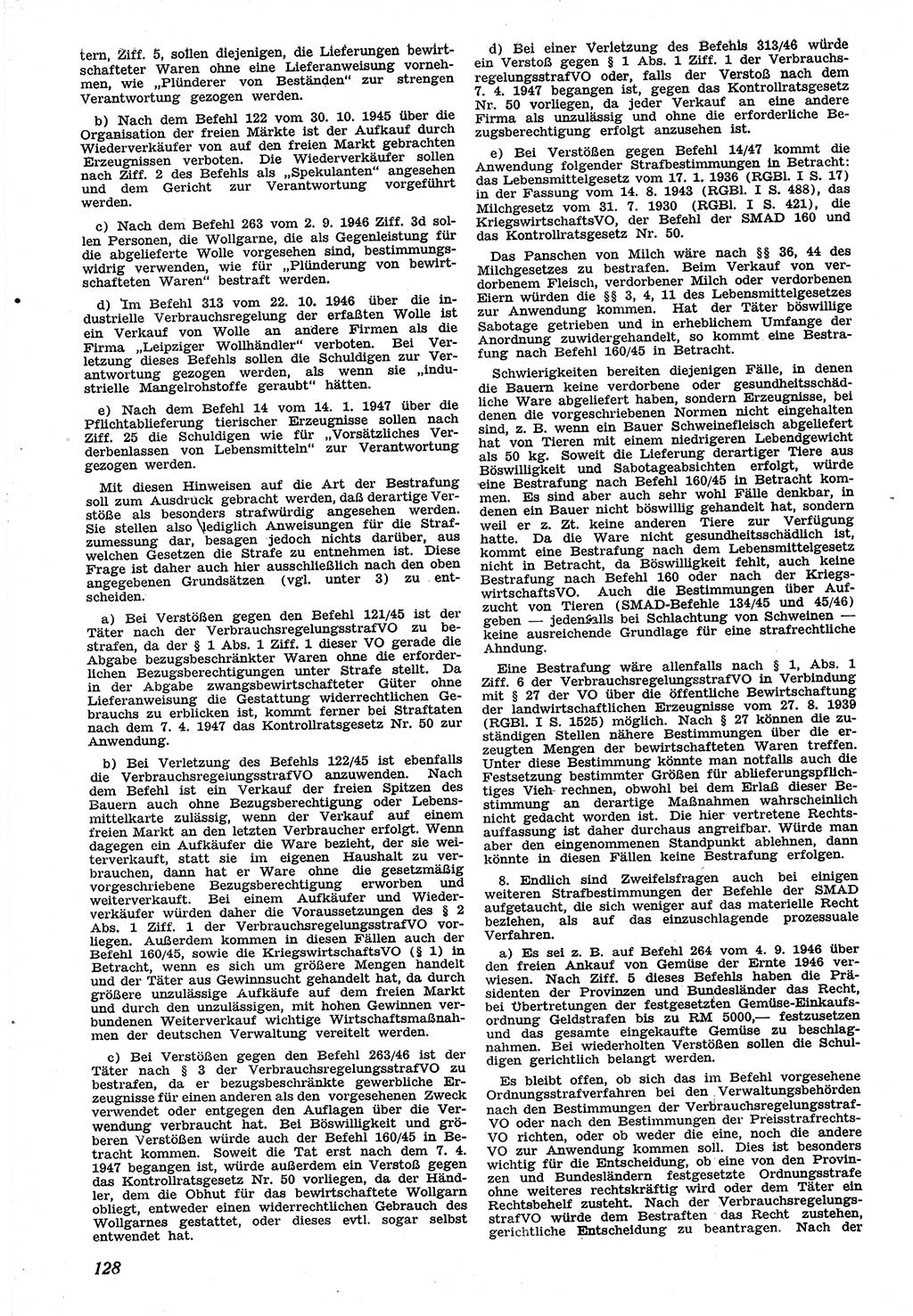 Neue Justiz (NJ), Zeitschrift für Recht und Rechtswissenschaft [Sowjetische Besatzungszone (SBZ) Deutschland], 1. Jahrgang 1947, Seite 128 (NJ SBZ Dtl. 1947, S. 128)