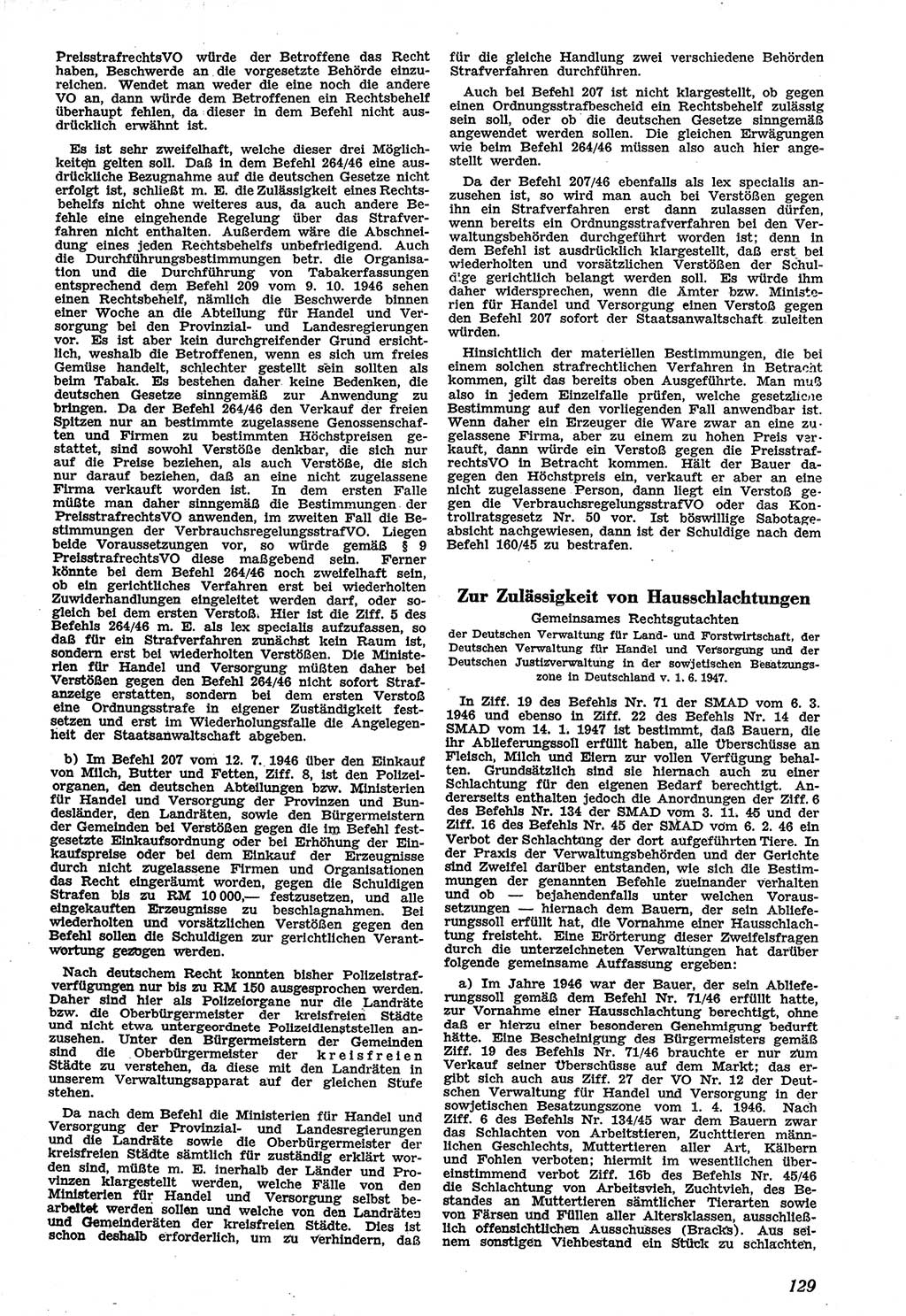 Neue Justiz (NJ), Zeitschrift für Recht und Rechtswissenschaft [Sowjetische Besatzungszone (SBZ) Deutschland], 1. Jahrgang 1947, Seite 129 (NJ SBZ Dtl. 1947, S. 129)