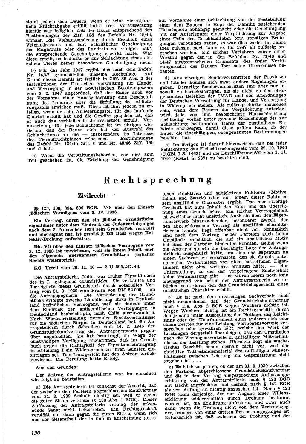 Neue Justiz (NJ), Zeitschrift für Recht und Rechtswissenschaft [Sowjetische Besatzungszone (SBZ) Deutschland], 1. Jahrgang 1947, Seite 130 (NJ SBZ Dtl. 1947, S. 130)