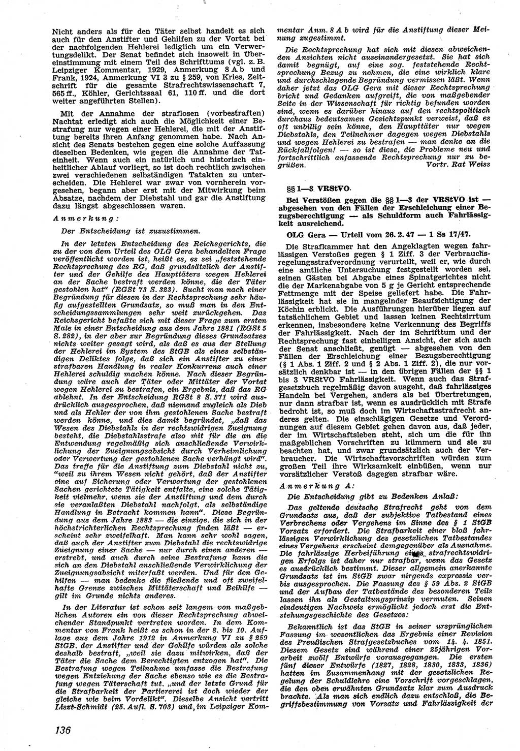 Neue Justiz (NJ), Zeitschrift für Recht und Rechtswissenschaft [Sowjetische Besatzungszone (SBZ) Deutschland], 1. Jahrgang 1947, Seite 136 (NJ SBZ Dtl. 1947, S. 136)