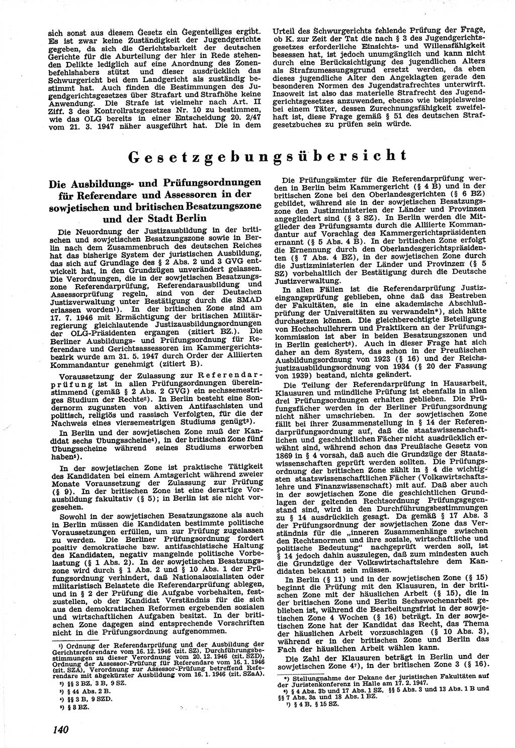 Neue Justiz (NJ), Zeitschrift für Recht und Rechtswissenschaft [Sowjetische Besatzungszone (SBZ) Deutschland], 1. Jahrgang 1947, Seite 140 (NJ SBZ Dtl. 1947, S. 140)