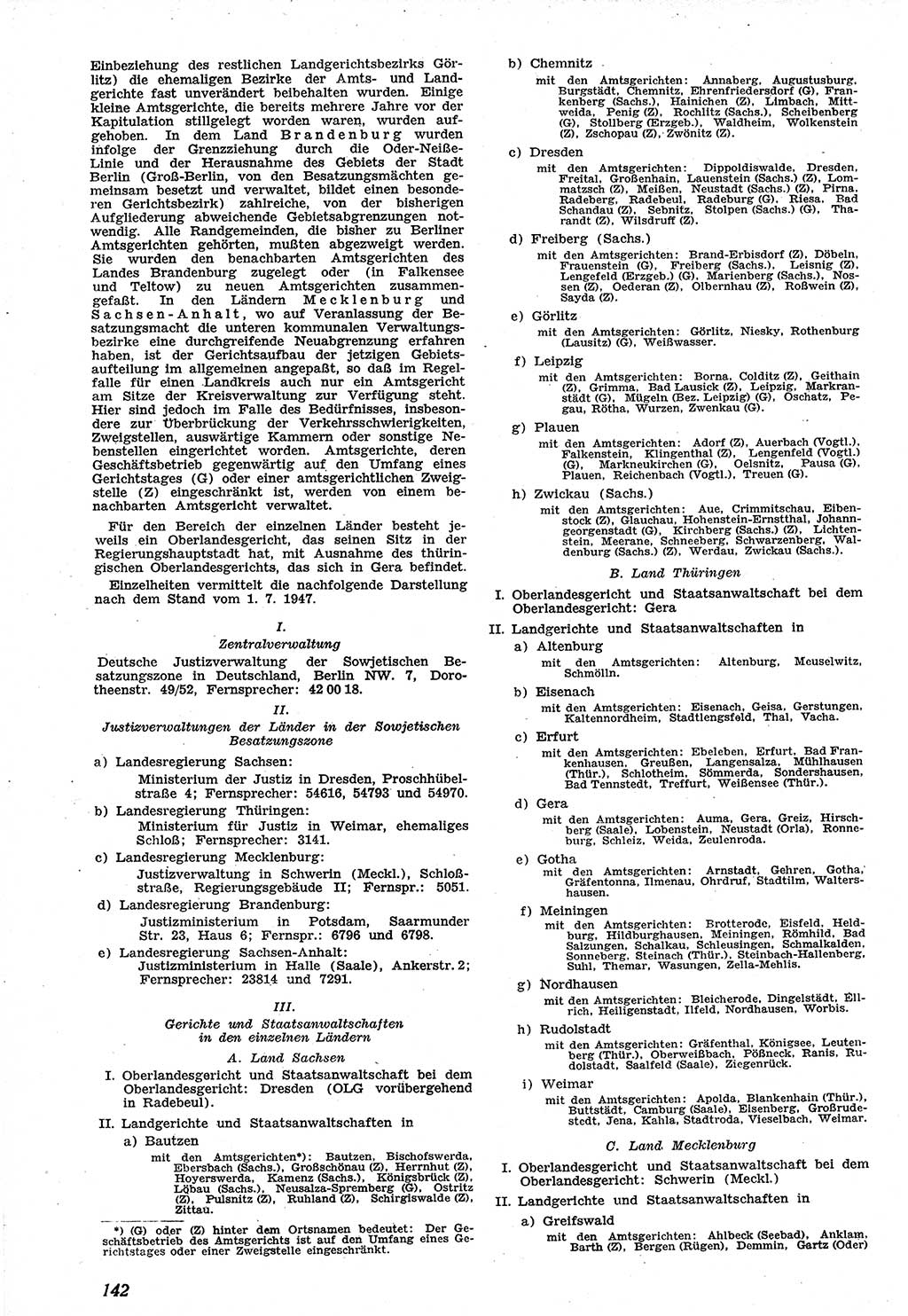 Neue Justiz (NJ), Zeitschrift für Recht und Rechtswissenschaft [Sowjetische Besatzungszone (SBZ) Deutschland], 1. Jahrgang 1947, Seite 142 (NJ SBZ Dtl. 1947, S. 142)