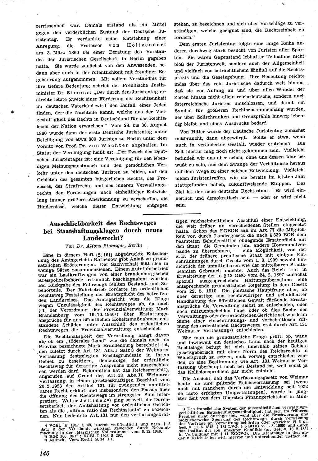 Neue Justiz (NJ), Zeitschrift für Recht und Rechtswissenschaft [Sowjetische Besatzungszone (SBZ) Deutschland], 1. Jahrgang 1947, Seite 146 (NJ SBZ Dtl. 1947, S. 146)