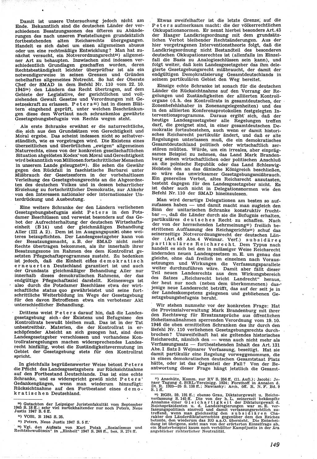 Neue Justiz (NJ), Zeitschrift für Recht und Rechtswissenschaft [Sowjetische Besatzungszone (SBZ) Deutschland], 1. Jahrgang 1947, Seite 149 (NJ SBZ Dtl. 1947, S. 149)