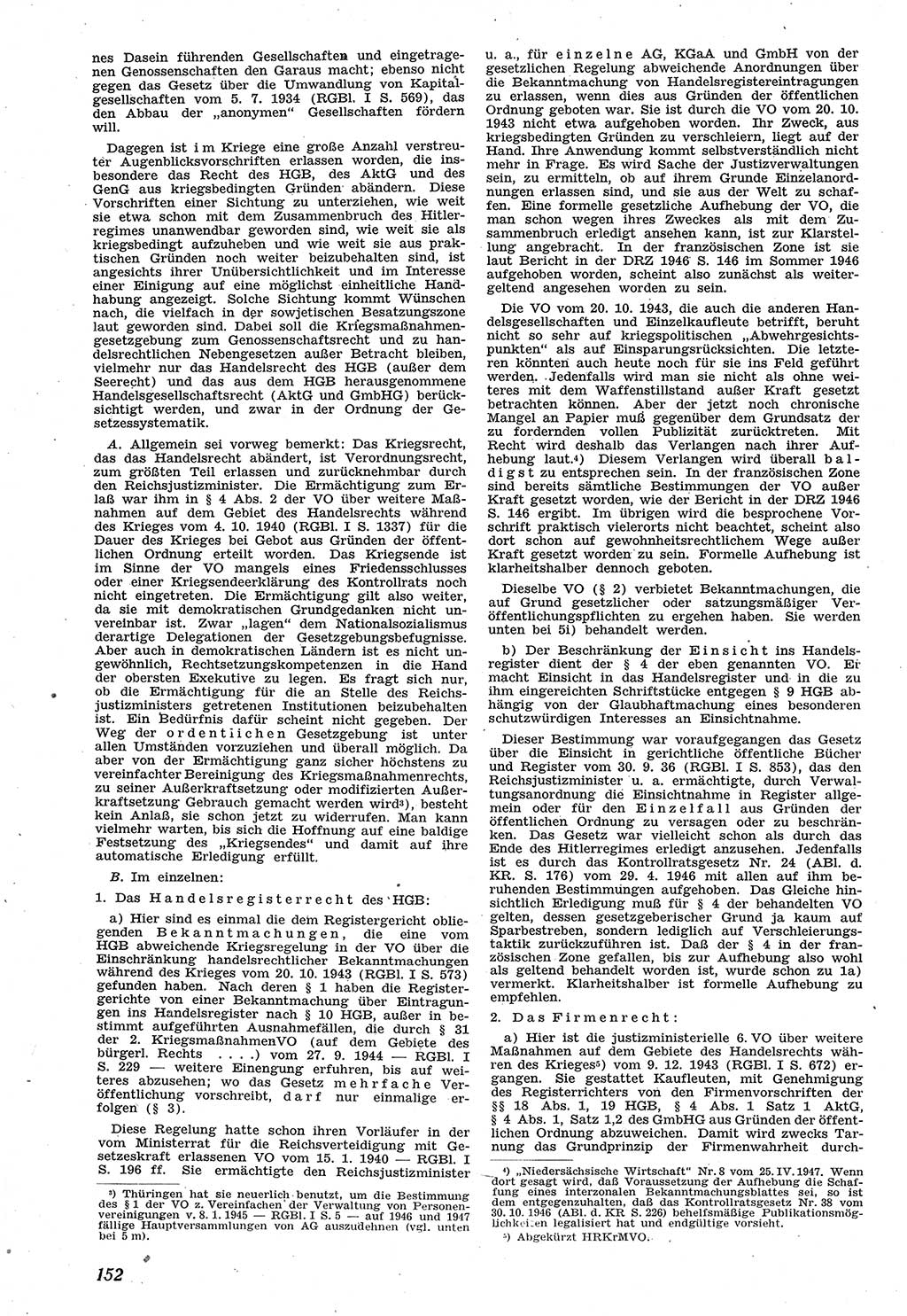 Neue Justiz (NJ), Zeitschrift für Recht und Rechtswissenschaft [Sowjetische Besatzungszone (SBZ) Deutschland], 1. Jahrgang 1947, Seite 152 (NJ SBZ Dtl. 1947, S. 152)