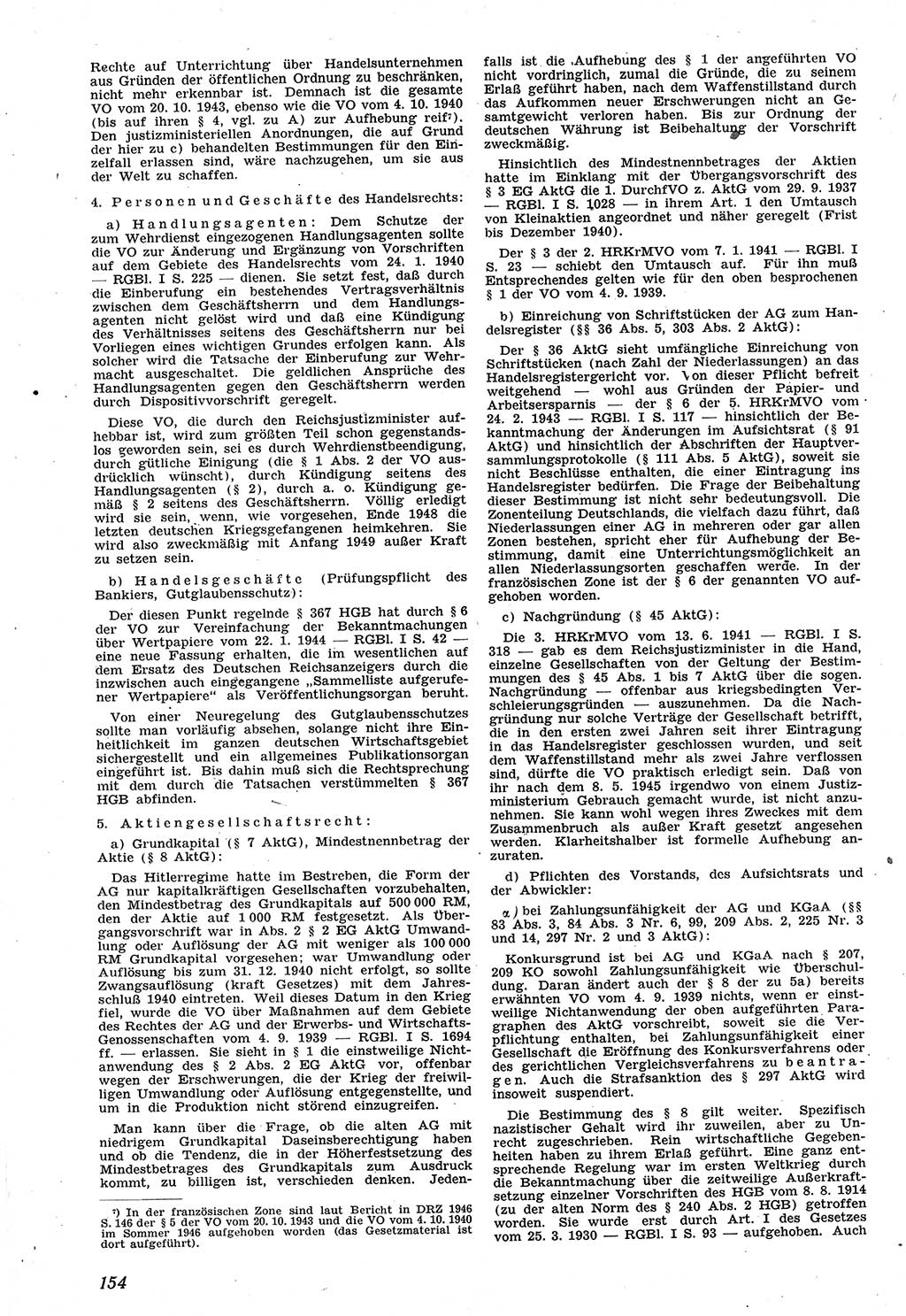 Neue Justiz (NJ), Zeitschrift für Recht und Rechtswissenschaft [Sowjetische Besatzungszone (SBZ) Deutschland], 1. Jahrgang 1947, Seite 154 (NJ SBZ Dtl. 1947, S. 154)