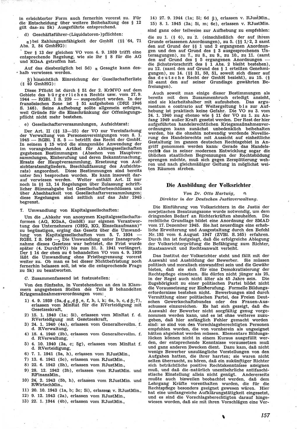 Neue Justiz (NJ), Zeitschrift für Recht und Rechtswissenschaft [Sowjetische Besatzungszone (SBZ) Deutschland], 1. Jahrgang 1947, Seite 157 (NJ SBZ Dtl. 1947, S. 157)