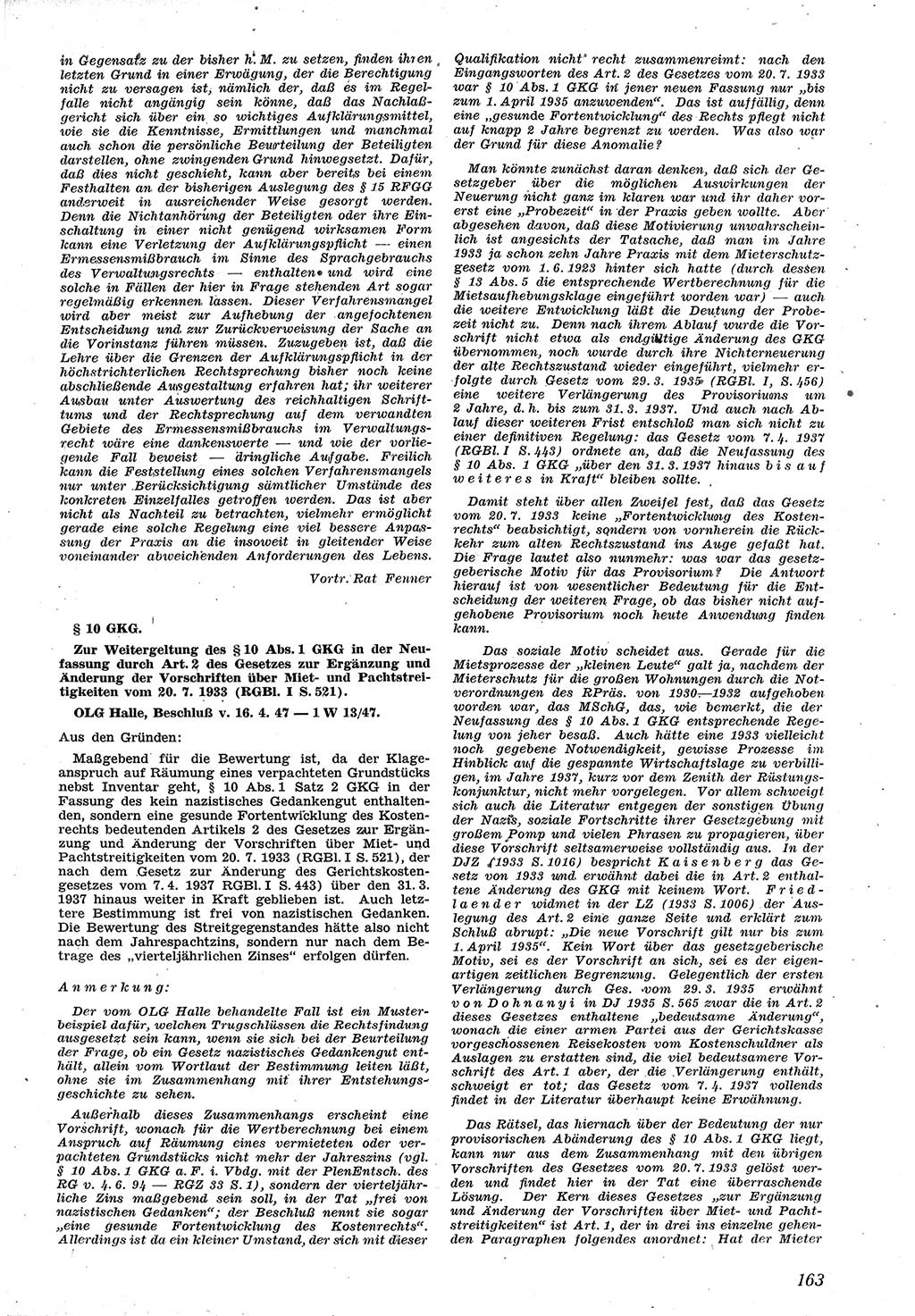 Neue Justiz (NJ), Zeitschrift für Recht und Rechtswissenschaft [Sowjetische Besatzungszone (SBZ) Deutschland], 1. Jahrgang 1947, Seite 163 (NJ SBZ Dtl. 1947, S. 163)