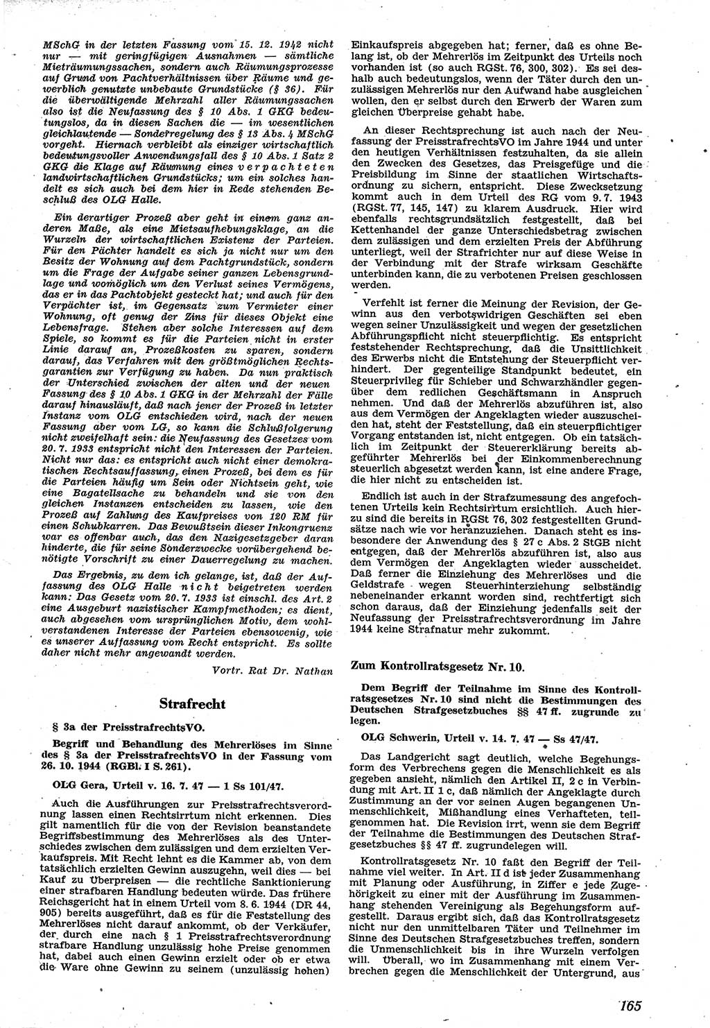 Neue Justiz (NJ), Zeitschrift für Recht und Rechtswissenschaft [Sowjetische Besatzungszone (SBZ) Deutschland], 1. Jahrgang 1947, Seite 165 (NJ SBZ Dtl. 1947, S. 165)
