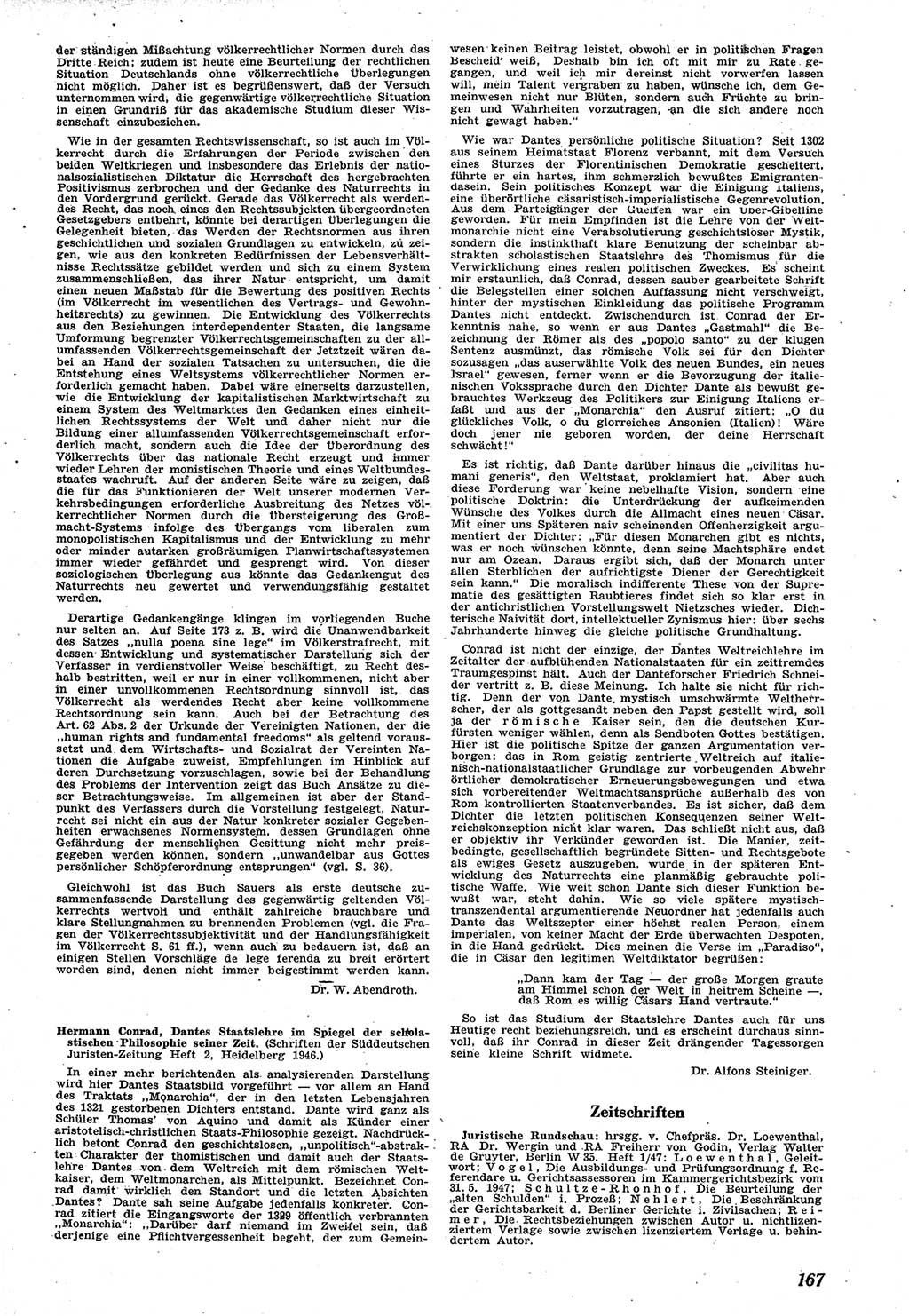 Neue Justiz (NJ), Zeitschrift für Recht und Rechtswissenschaft [Sowjetische Besatzungszone (SBZ) Deutschland], 1. Jahrgang 1947, Seite 167 (NJ SBZ Dtl. 1947, S. 167)