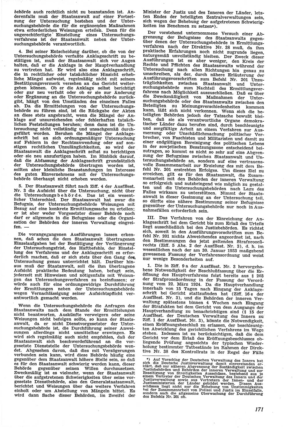 Neue Justiz (NJ), Zeitschrift für Recht und Rechtswissenschaft [Sowjetische Besatzungszone (SBZ) Deutschland], 1. Jahrgang 1947, Seite 171 (NJ SBZ Dtl. 1947, S. 171)