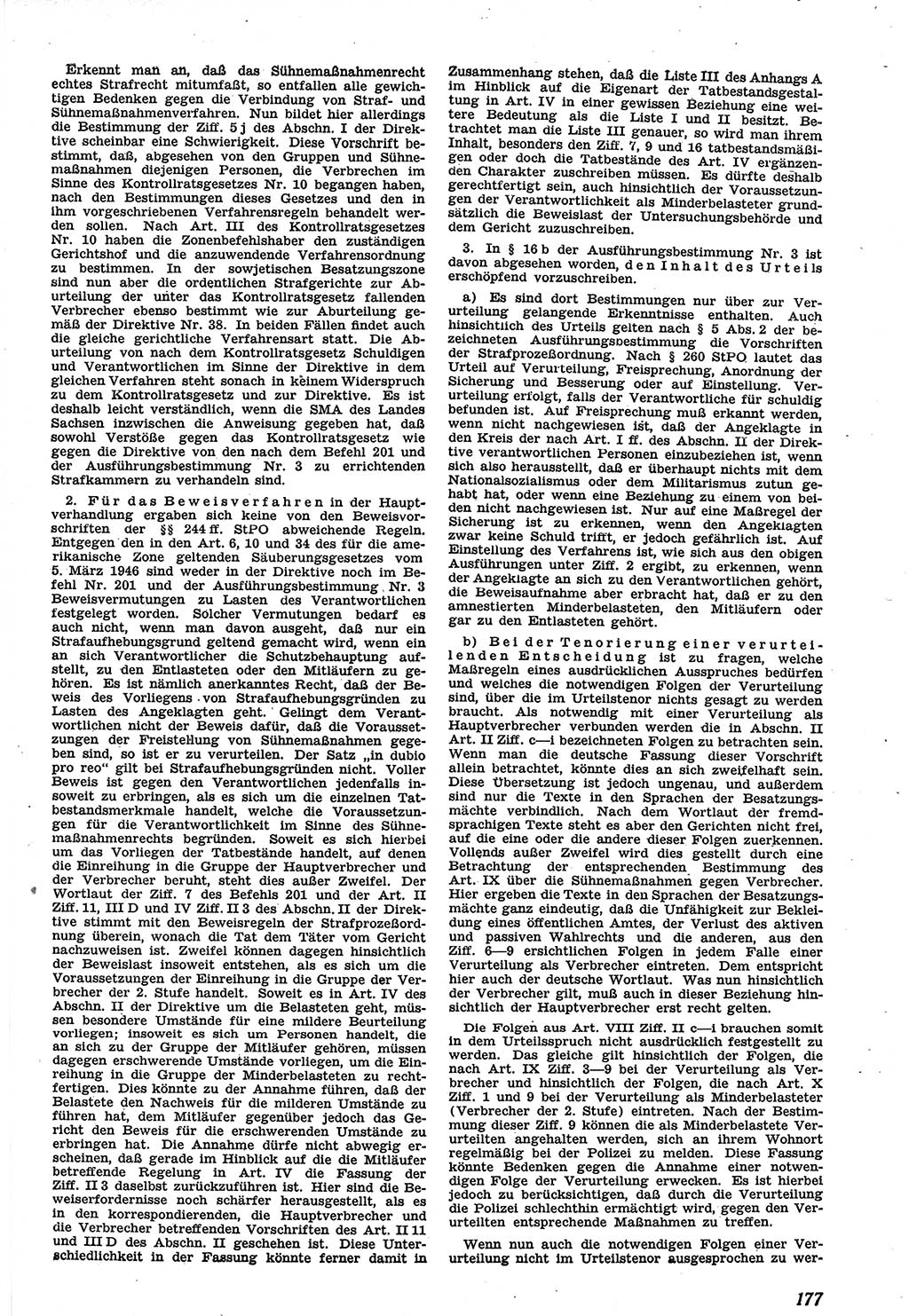 Neue Justiz (NJ), Zeitschrift für Recht und Rechtswissenschaft [Sowjetische Besatzungszone (SBZ) Deutschland], 1. Jahrgang 1947, Seite 177 (NJ SBZ Dtl. 1947, S. 177)