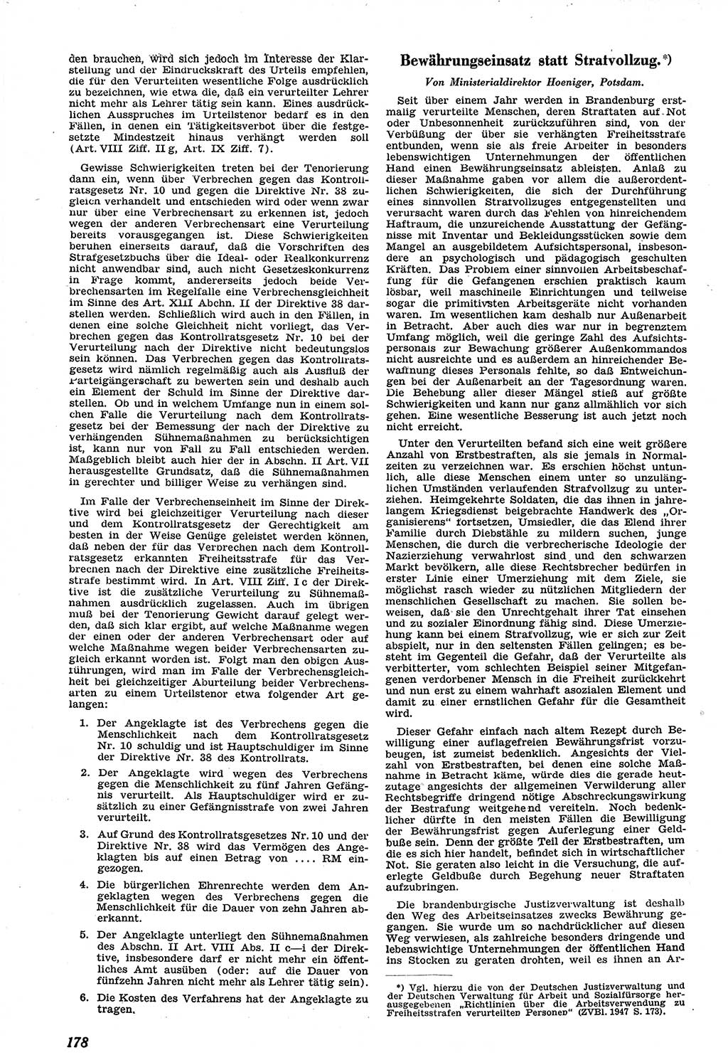 Neue Justiz (NJ), Zeitschrift für Recht und Rechtswissenschaft [Sowjetische Besatzungszone (SBZ) Deutschland], 1. Jahrgang 1947, Seite 178 (NJ SBZ Dtl. 1947, S. 178)