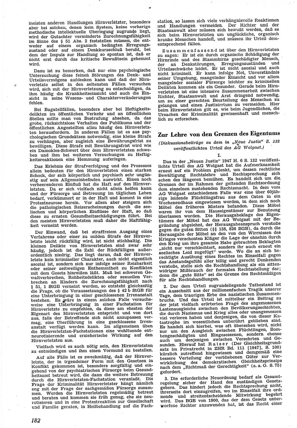 Neue Justiz (NJ), Zeitschrift für Recht und Rechtswissenschaft [Sowjetische Besatzungszone (SBZ) Deutschland], 1. Jahrgang 1947, Seite 182 (NJ SBZ Dtl. 1947, S. 182)