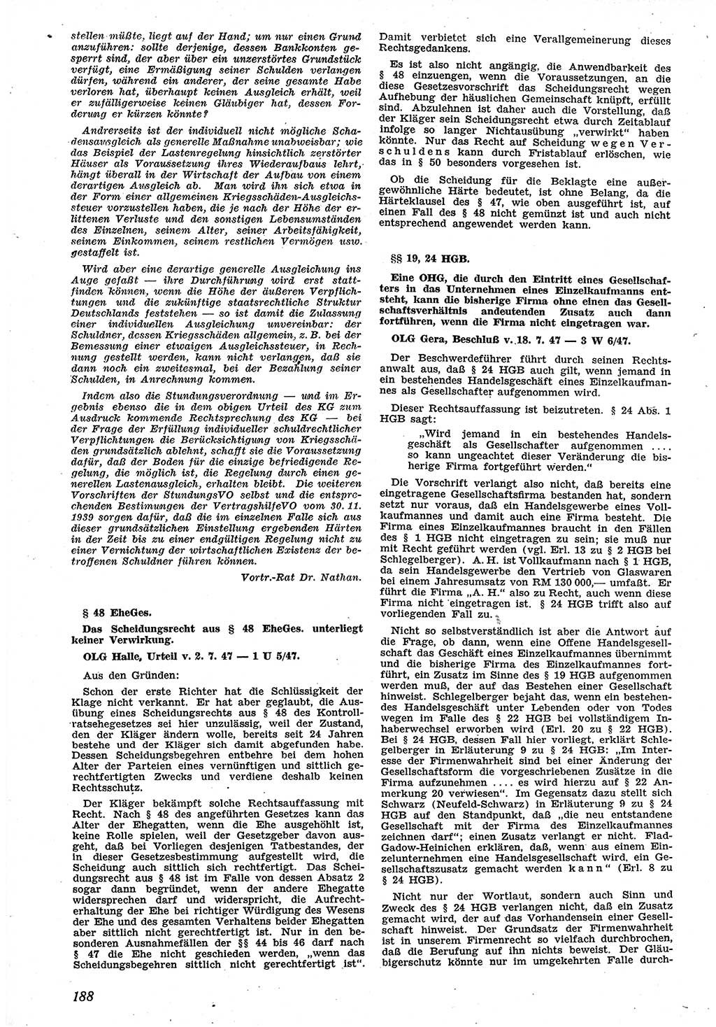 Neue Justiz (NJ), Zeitschrift für Recht und Rechtswissenschaft [Sowjetische Besatzungszone (SBZ) Deutschland], 1. Jahrgang 1947, Seite 188 (NJ SBZ Dtl. 1947, S. 188)