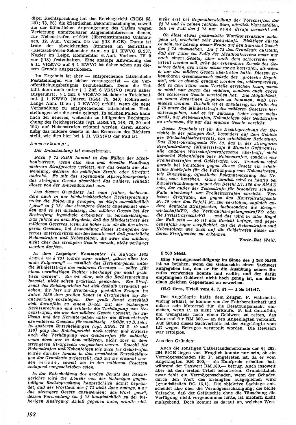 Neue Justiz (NJ), Zeitschrift für Recht und Rechtswissenschaft [Sowjetische Besatzungszone (SBZ) Deutschland], 1. Jahrgang 1947, Seite 192 (NJ SBZ Dtl. 1947, S. 192)