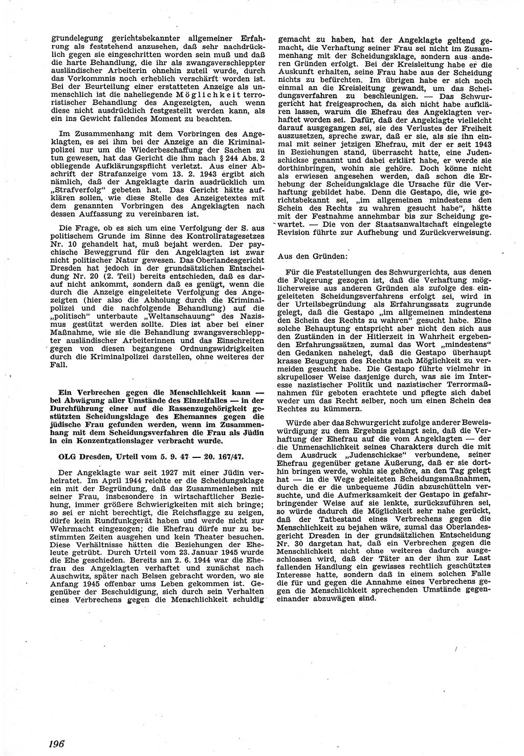 Neue Justiz (NJ), Zeitschrift für Recht und Rechtswissenschaft [Sowjetische Besatzungszone (SBZ) Deutschland], 1. Jahrgang 1947, Seite 196 (NJ SBZ Dtl. 1947, S. 196)