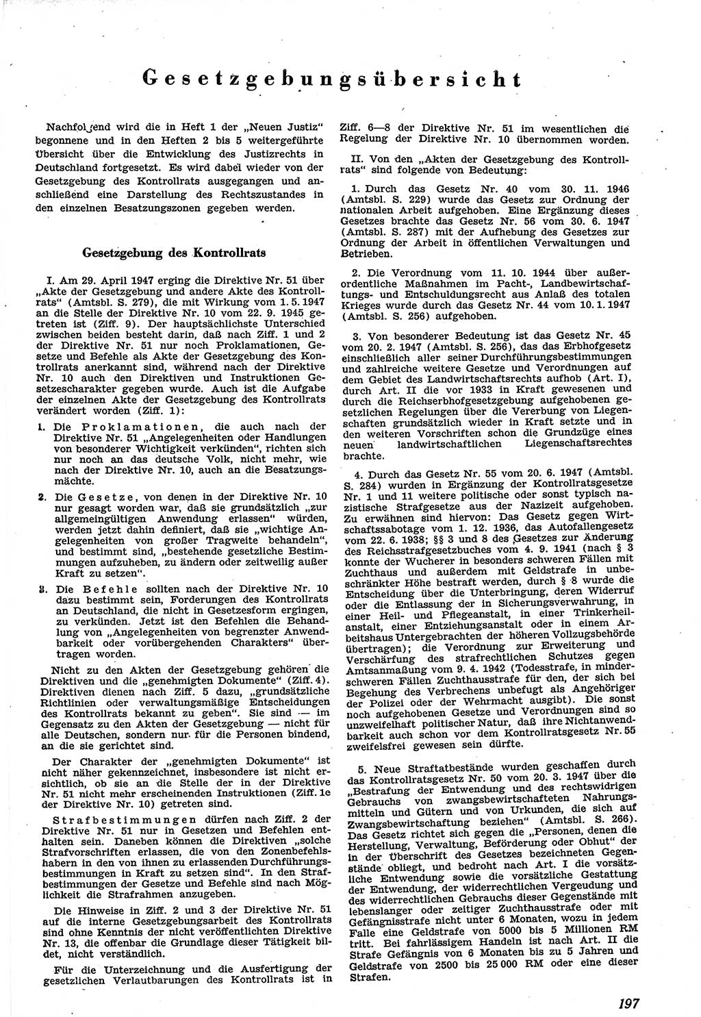 Neue Justiz (NJ), Zeitschrift für Recht und Rechtswissenschaft [Sowjetische Besatzungszone (SBZ) Deutschland], 1. Jahrgang 1947, Seite 197 (NJ SBZ Dtl. 1947, S. 197)