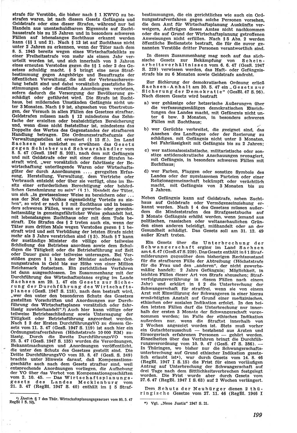 Neue Justiz (NJ), Zeitschrift für Recht und Rechtswissenschaft [Sowjetische Besatzungszone (SBZ) Deutschland], 1. Jahrgang 1947, Seite 199 (NJ SBZ Dtl. 1947, S. 199)
