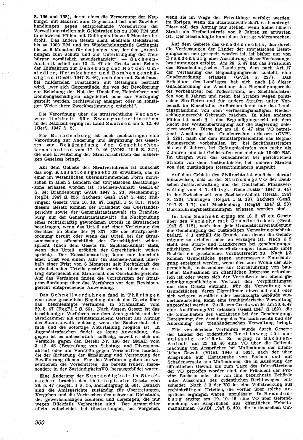 Neue Justiz (NJ), Zeitschrift für Recht und Rechtswissenschaft [Sowjetische Besatzungszone (SBZ) Deutschland], 1. Jahrgang 1947, Seite 200 (NJ SBZ Dtl. 1947, S. 200)