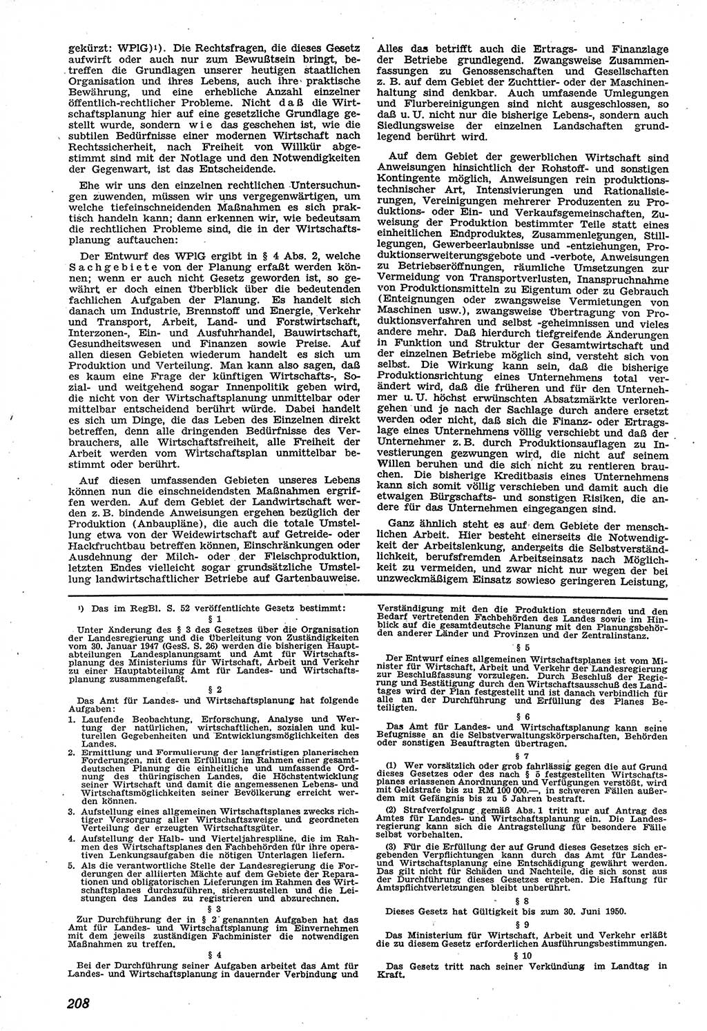 Neue Justiz (NJ), Zeitschrift für Recht und Rechtswissenschaft [Sowjetische Besatzungszone (SBZ) Deutschland], 1. Jahrgang 1947, Seite 208 (NJ SBZ Dtl. 1947, S. 208)