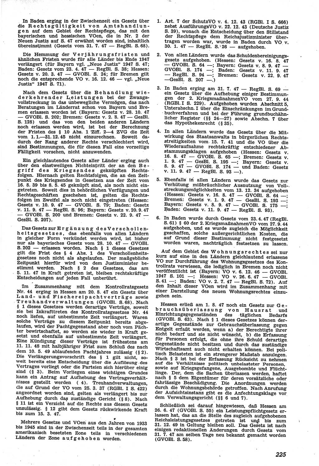 Neue Justiz (NJ), Zeitschrift für Recht und Rechtswissenschaft [Sowjetische Besatzungszone (SBZ) Deutschland], 1. Jahrgang 1947, Seite 225 (NJ SBZ Dtl. 1947, S. 225)