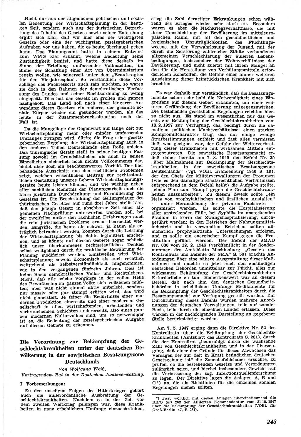 Neue Justiz (NJ), Zeitschrift für Recht und Rechtswissenschaft [Sowjetische Besatzungszone (SBZ) Deutschland], 1. Jahrgang 1947, Seite 243 (NJ SBZ Dtl. 1947, S. 243)