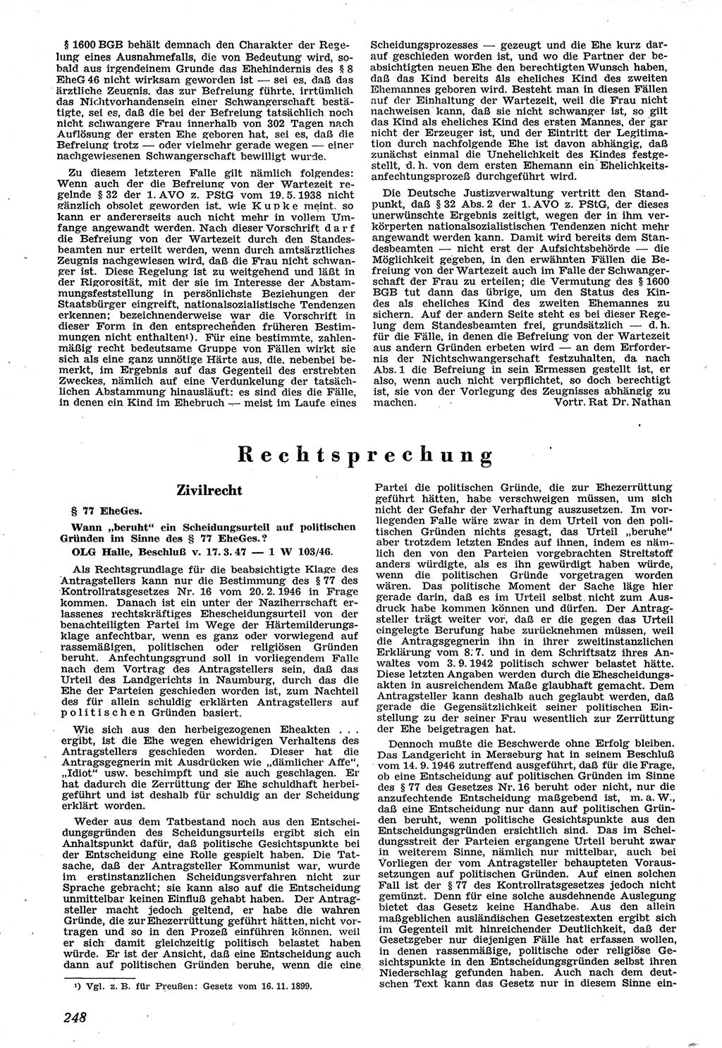 Neue Justiz (NJ), Zeitschrift für Recht und Rechtswissenschaft [Sowjetische Besatzungszone (SBZ) Deutschland], 1. Jahrgang 1947, Seite 248 (NJ SBZ Dtl. 1947, S. 248)