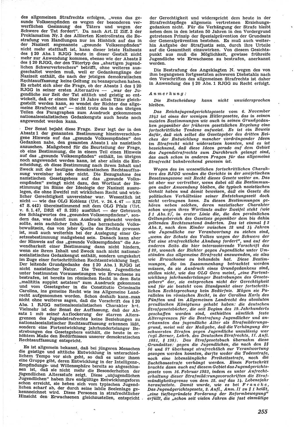 Neue Justiz (NJ), Zeitschrift für Recht und Rechtswissenschaft [Sowjetische Besatzungszone (SBZ) Deutschland], 1. Jahrgang 1947, Seite 255 (NJ SBZ Dtl. 1947, S. 255)