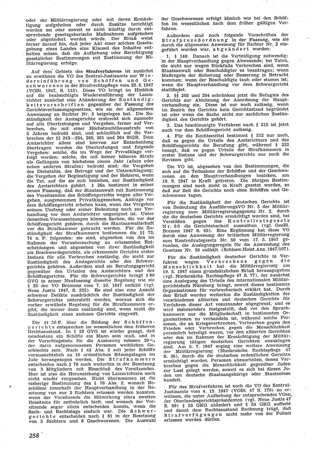 Neue Justiz (NJ), Zeitschrift für Recht und Rechtswissenschaft [Sowjetische Besatzungszone (SBZ) Deutschland], 1. Jahrgang 1947, Seite 258 (NJ SBZ Dtl. 1947, S. 258)
