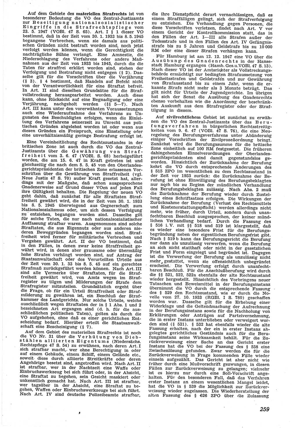 Neue Justiz (NJ), Zeitschrift für Recht und Rechtswissenschaft [Sowjetische Besatzungszone (SBZ) Deutschland], 1. Jahrgang 1947, Seite 259 (NJ SBZ Dtl. 1947, S. 259)